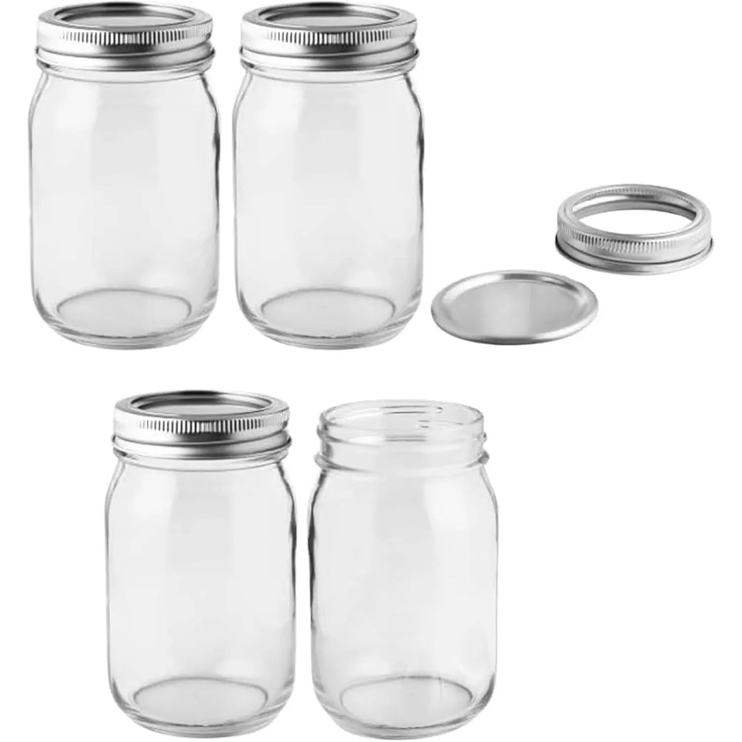 16 oz Regular Mouth Mason Jars with Airtight Lids, Pack of 4, Empty Glass Canning Jars for Food Storage, Fermentation, Pickling, Meal Prep, Pantry Organization & Kombucha Brewing