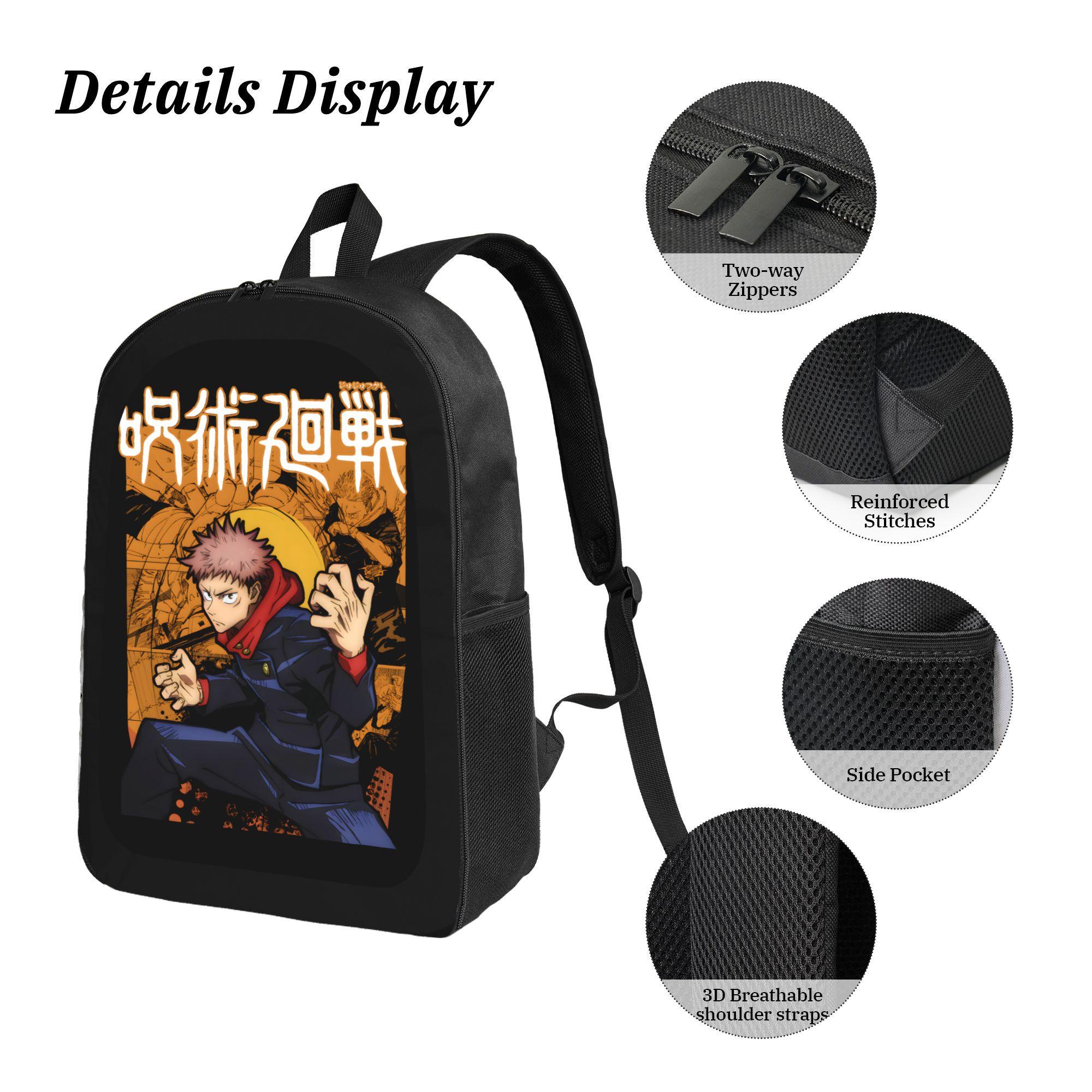 Anime Jujutsu Kaisen Itadori Yuji Print 3PCS Backpack Set with Lunch Box Pencil Case Cool Casual School Backpack Lightweight Travel Daypack for Kids Teens Anime Fans Gift Back to School Trendy TikTok Backpack Bundle Comfortable Shoulder Strap