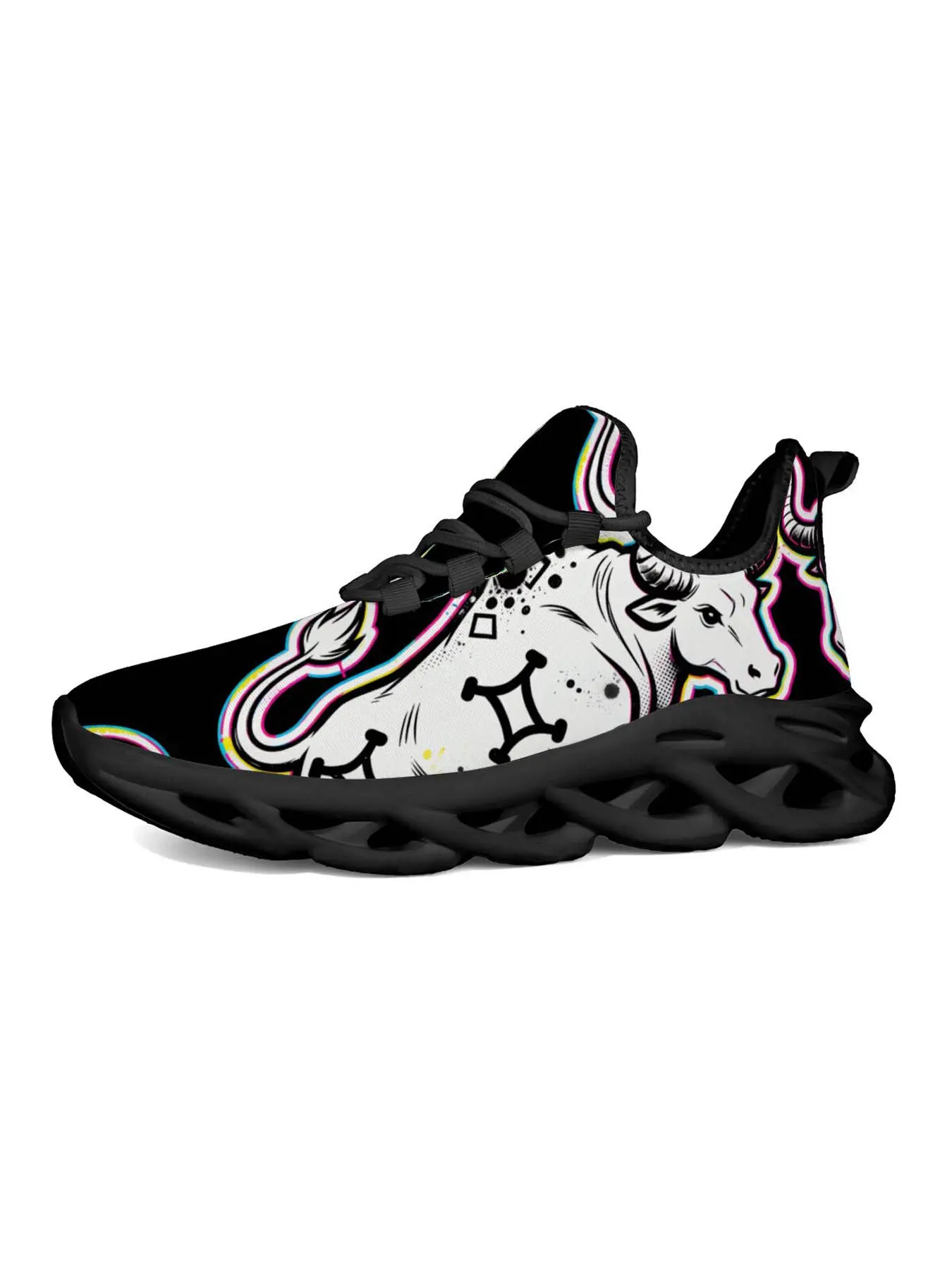 Taurus Zodiac Cool Sports Shoes, Street Fashion Art Style, Vibrant Edge Print, Hollow Out Sole, Classic, Essential for Zodiac Lovers