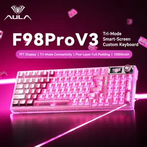 AULA F98Pro V3 three-mode mechanical keyboard, high-definition smart screen, long battery life, multi-function knob, cool RGB lighting, hot-swappable shaft, compatible with Windows/Mac/iOS system equipment, suitable for e-sports games and office.