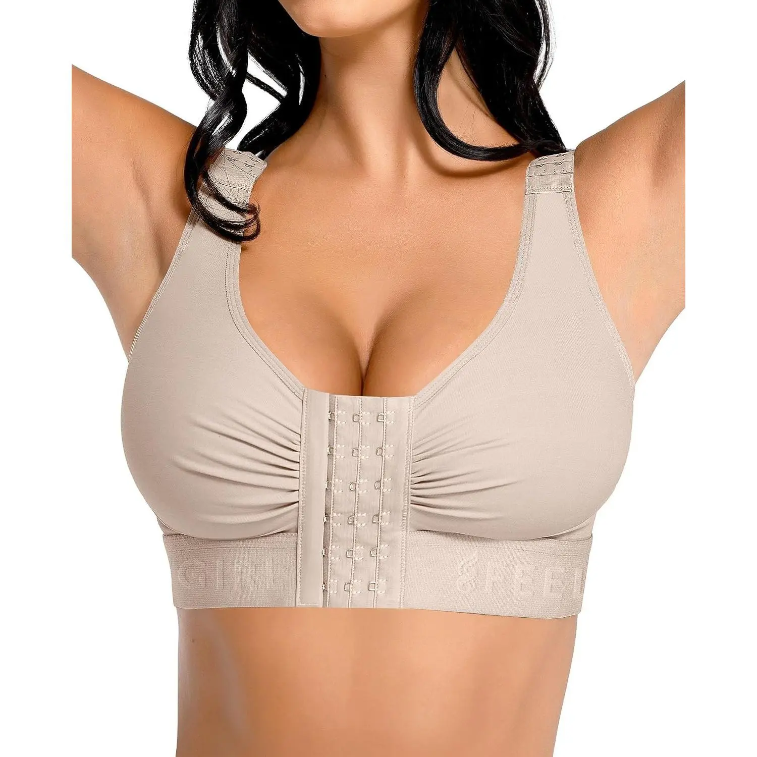 Women's Post-Surgery Compression Shapewear Bra, Front Closure, Adjustable Straps, Wirefree, Everyday Nylon-Spandex Fabric, Soft