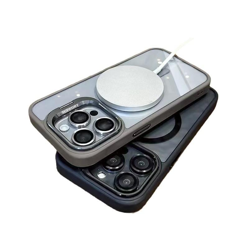 Apple 17 16 15 14 13 12 11 Max Plus Pro Magnetic Mobile Phone Case with MagSafe Camera Ring Holder, Military-Grade Protection, Anti-Fall, Non-Yellowing, Wireless Casing Protector Cover, Black Silicone