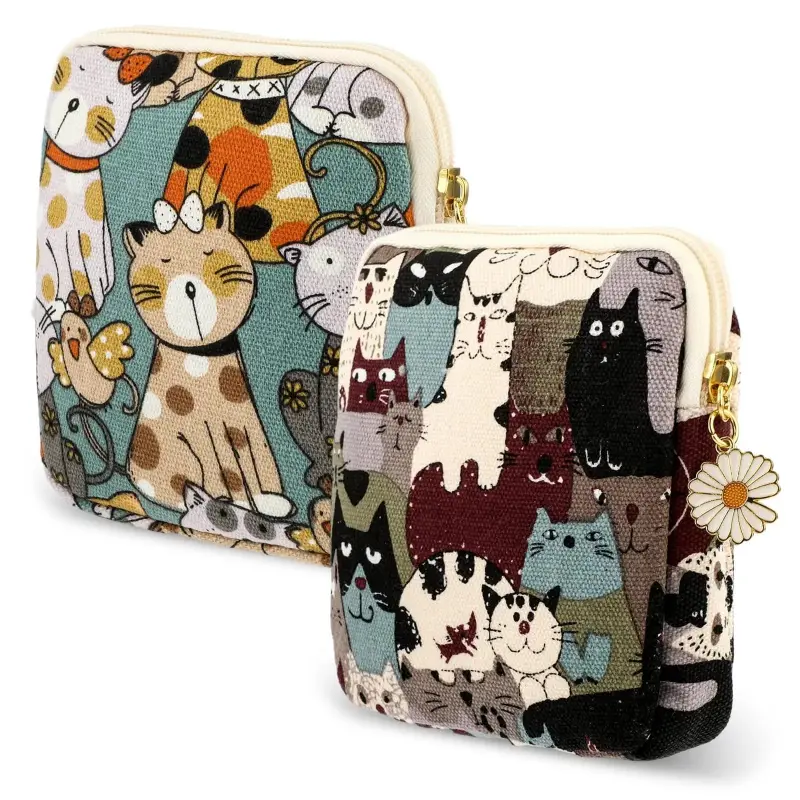 2PCS Smooth Colorful Dual-Compartment Lightweight Sanitary Pad Organiser Bag, Cute Portable Period Storage Purse with Daisy Zipper for Panty Liners, Tampons, Menstrual Cups, Nursing Pads