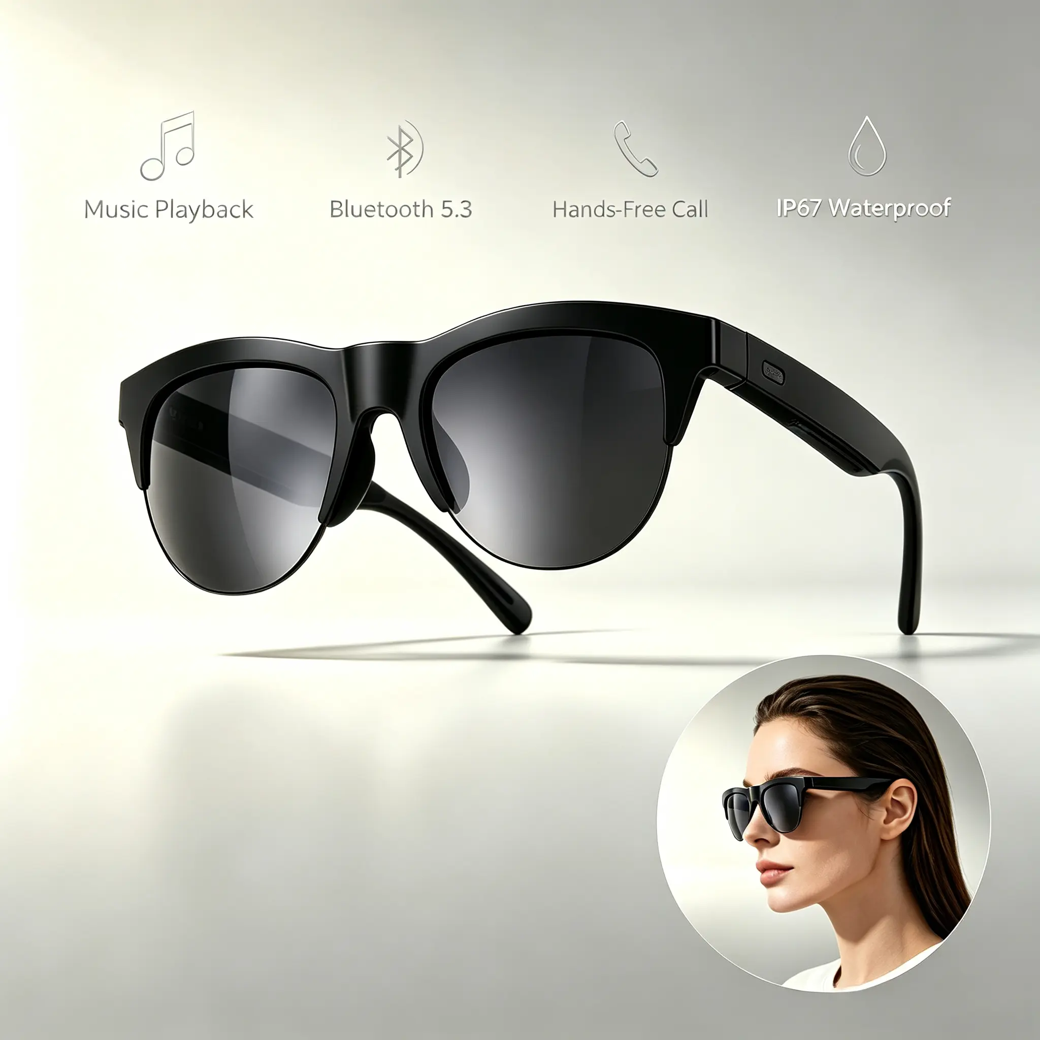 Wireless Smart Audio Glasses, Bluetooth 5.4 Open Ear Sunglasses with Microphone, Stereo Sound Hands-Free Calling Eyewear, IPX4 Waterproof Music Smart Glasses for Outdoor Sports, Travel, Driving