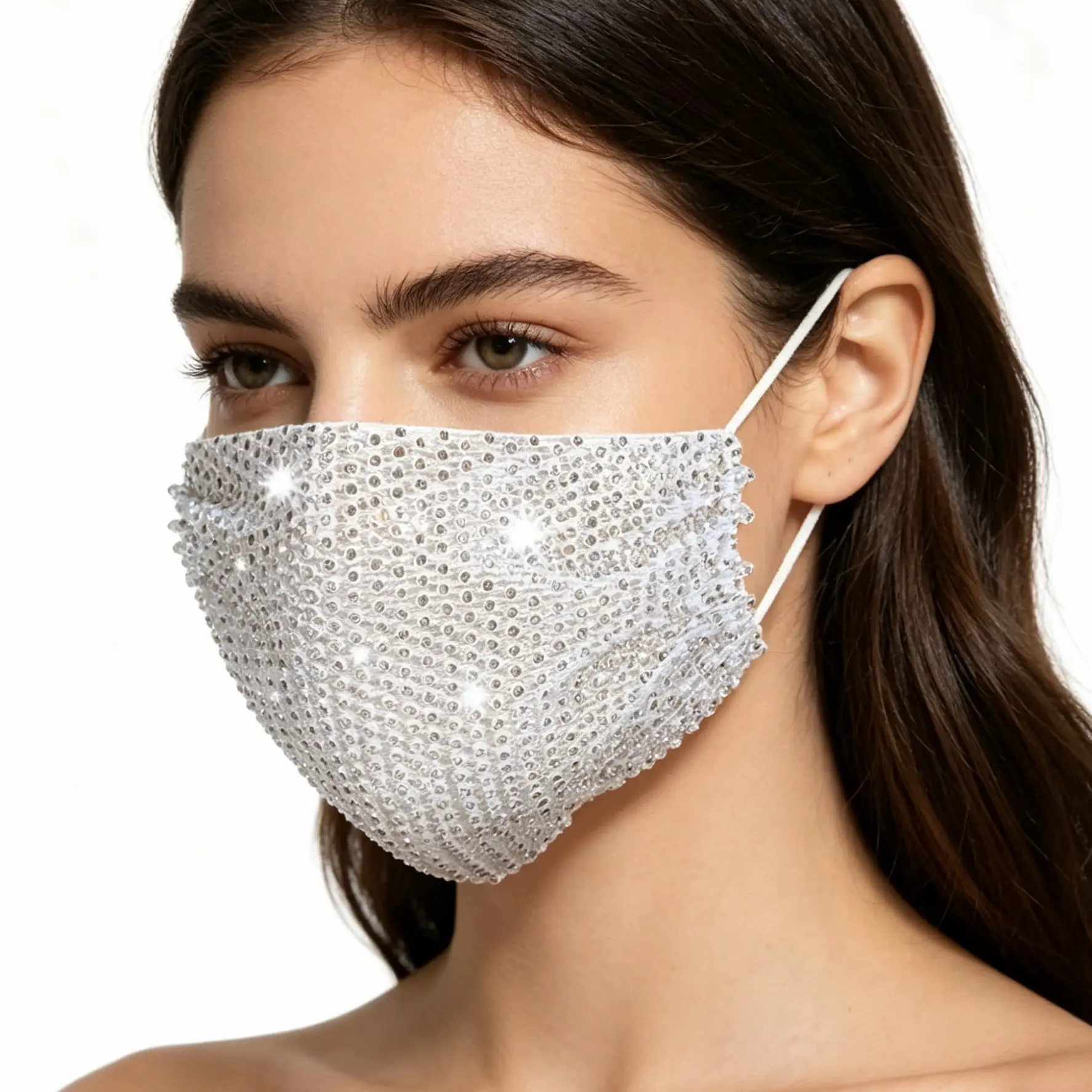 Sunscreen Influencer Rhinestone Mask, High Aesthetic Breathable Face Cover with Rhinestones, Trendy and Stylish Protective Mask, Party Face Masks