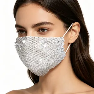 Sunscreen Influencer Rhinestone Mask, High Aesthetic Breathable Face Cover with Rhinestones, Trendy and Stylish Protective Mask