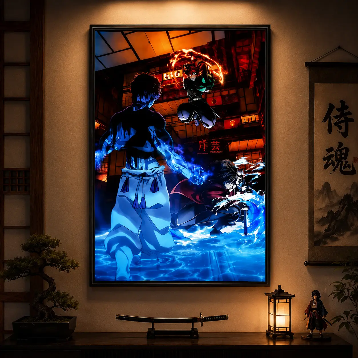 Demon Slayer Infinity Castle Poster, Tanjiro Giyu vs Akaza Anime Battle Wall Art, Kimetsu No Yaiba Movie Style Print, Japanese Anime Room Decor for Gaming Bedroom, Manga Canvas Artwork, Otaku Gift