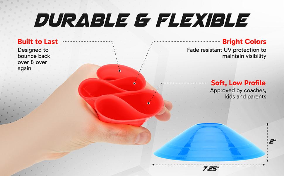 Pro Disc Cones (Set of 50) - Agility Soccer Cones with Carry Bag and Holder for, Football,, Sports, Field Cone Markers - Includes Top 15 Drills Book