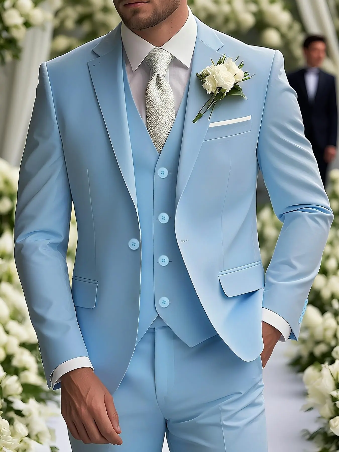 Men's 3-Piece Suit Set, Slim Fit Business Jacket Vest Pants, Groomsmen Formal Wear, Party Dress, Evening Gala Attire