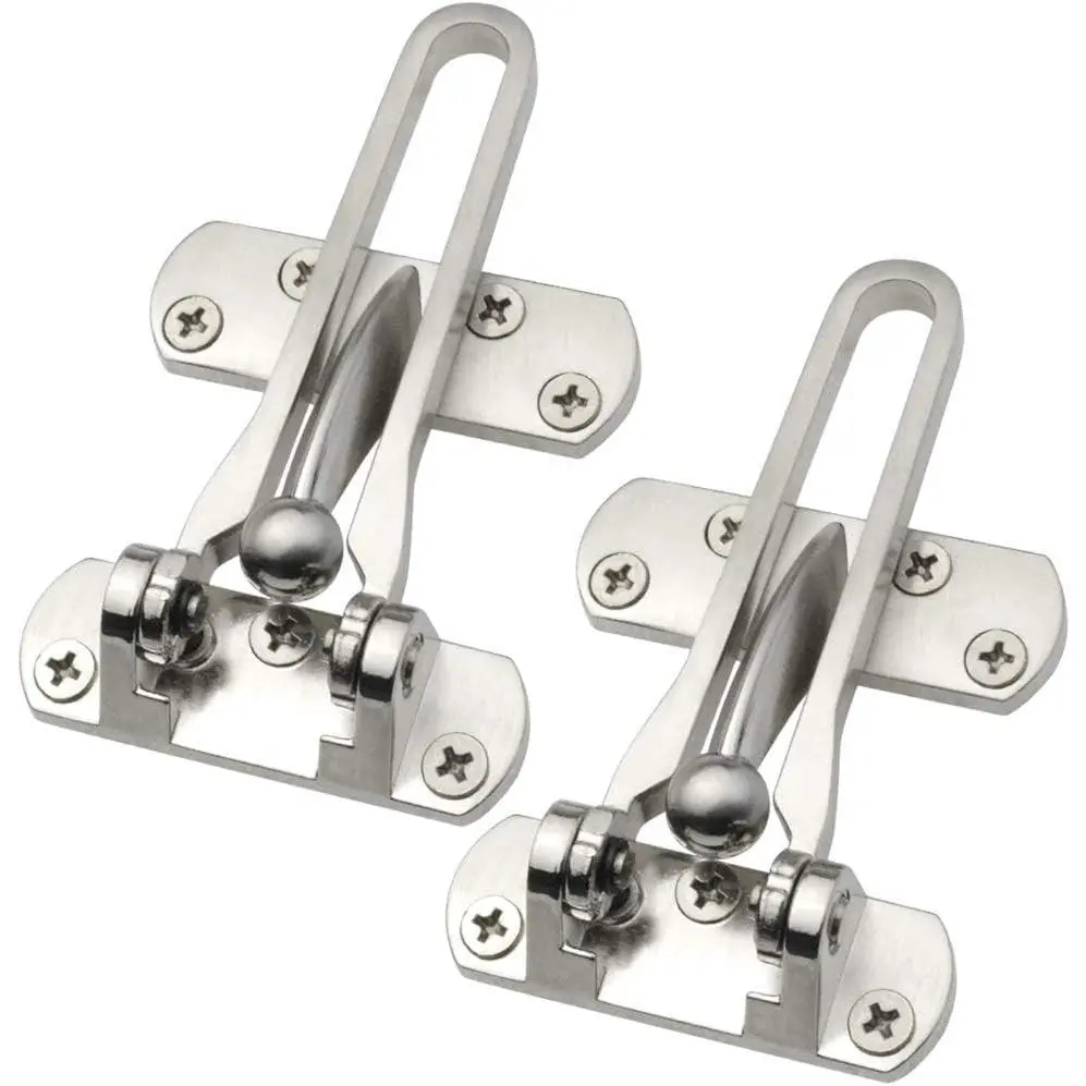 Home Security Door Lock, 2 Pack Latch Guard Clasp Front Door Locks for Kids, Home Reinforcement Lock for Swing-in Doors, Hotel Door Latches, Thicken Aluminium Alloy, Nickel