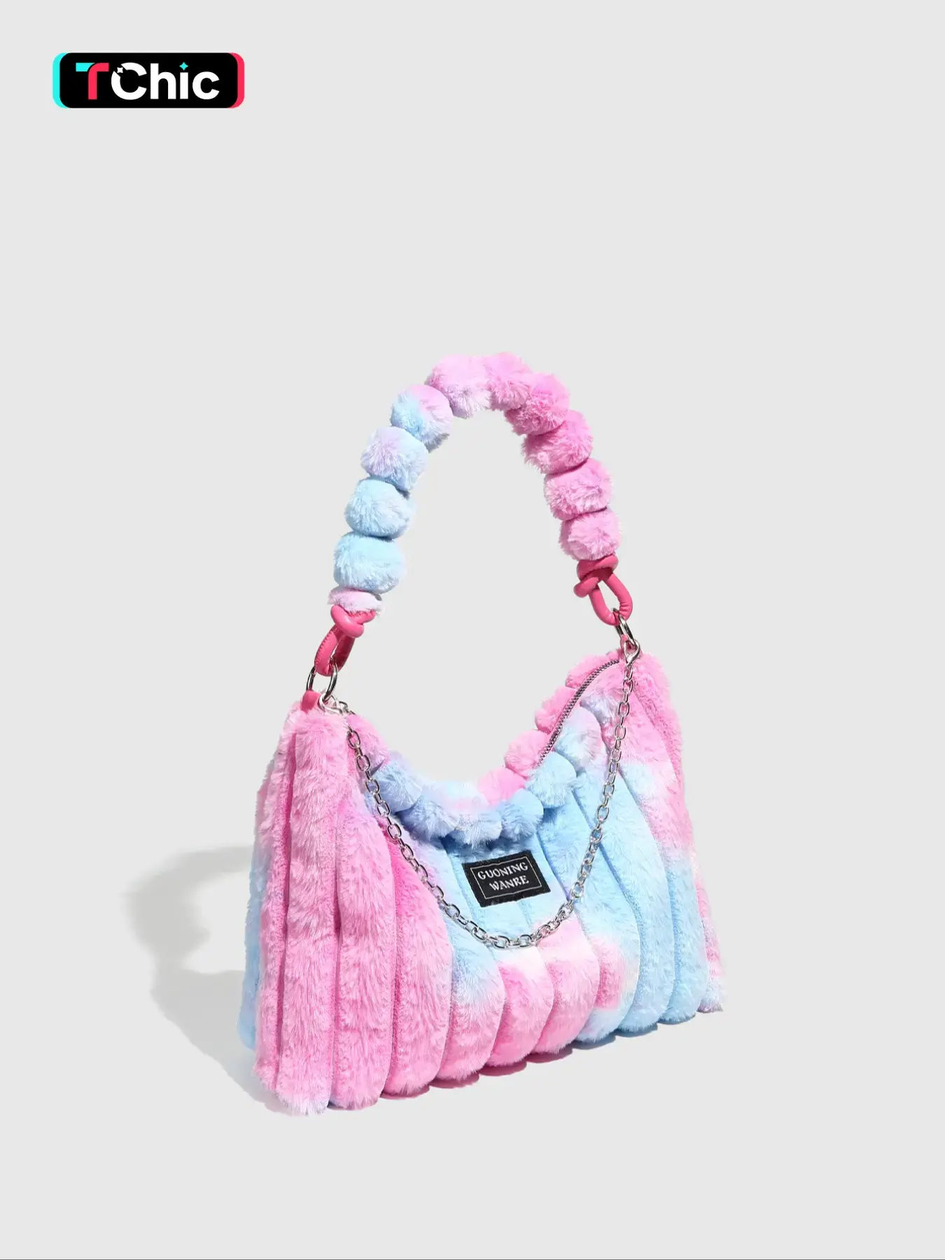 Women's Tie Dye Fluffy Fashionable Shoulder Bag With Chain Strap, Trendy Large Capacity Square Bag For Fall & Winter, Female Underarm Bag For Party, Club, Crossbody Chain Bag, Fashionable Bags