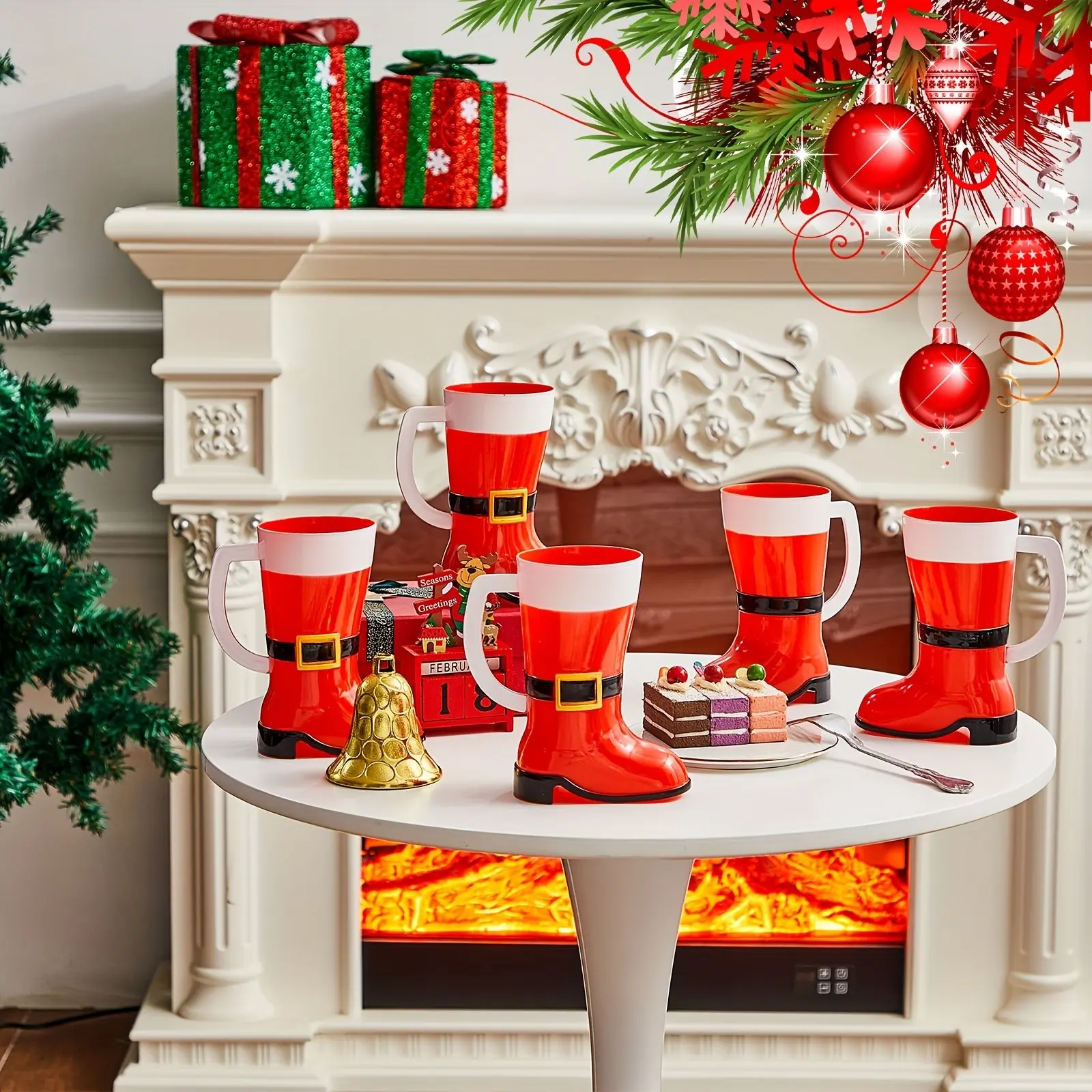 12pcs Christmas Coffee Mug Bulk Santa Boot Cups Christmas Mugs Christmas Plastic Cups Bulk Christmas Party Decoration Christmas Party Supplies for Winter Holiday, Seasonal Decorations, Santa Boots, Gift Cup For Party, Party Supplie