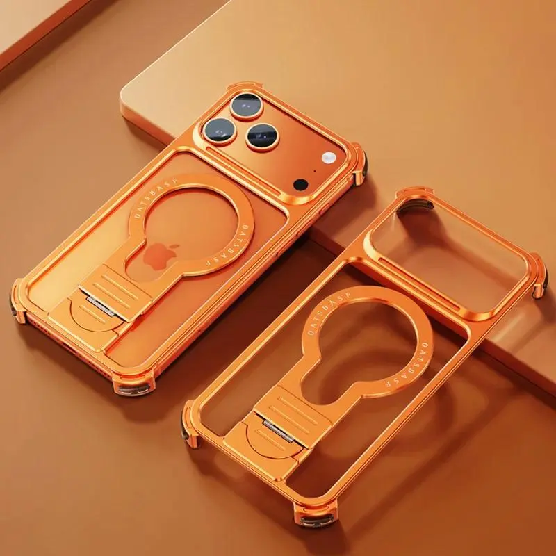 Phone Case: Oatsbasf Simple Design Phone Case for iPhone 17 Pro Max 17 Pro Metal Phone Cover W/ 360° Kickstand Anti-Drop Protection Bumper