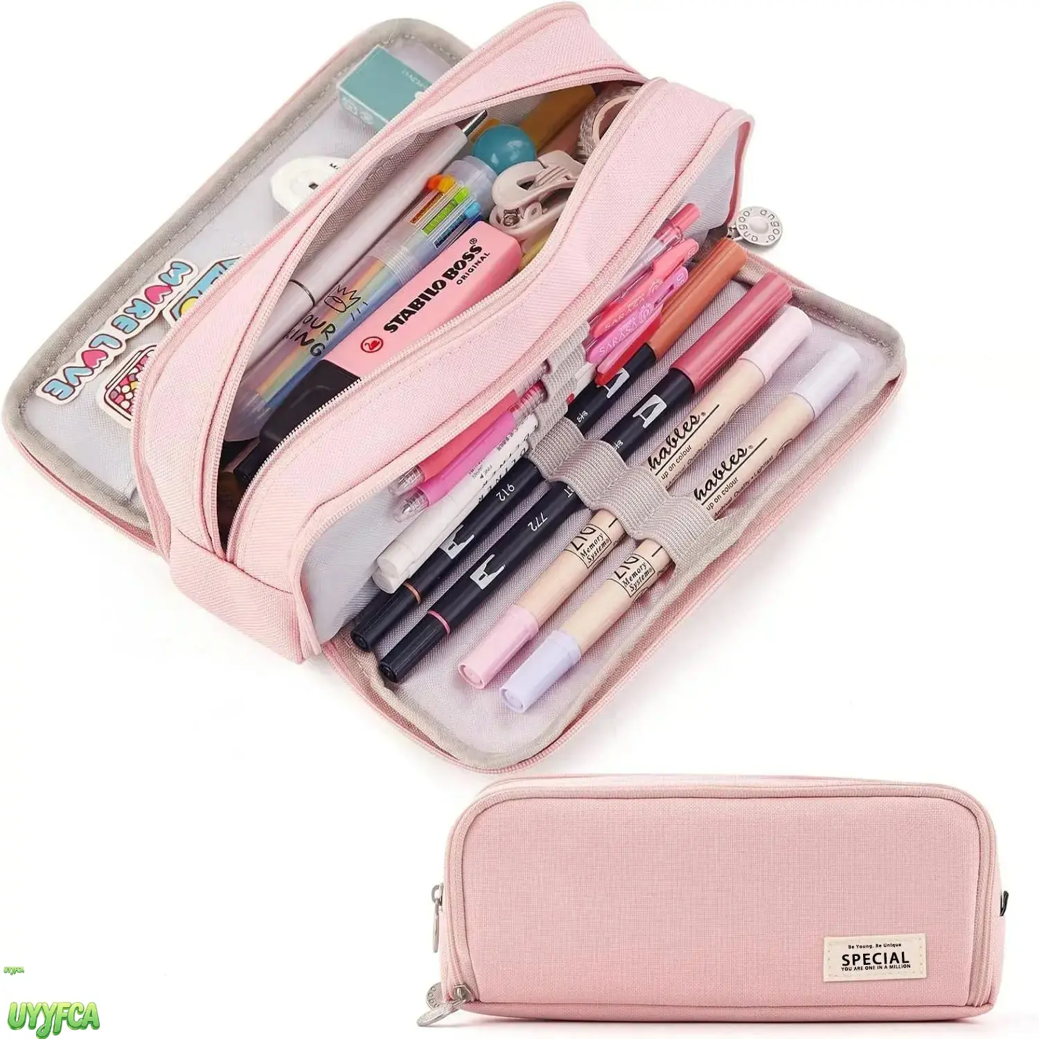 Multi Compartment Large Capacity Canvas Pencil Case, Aesthetic Pastel Pen Organizer Pouch With Elastic Pen Slots & Mesh Storage Pockets, Washable Wear Resistant Stationery Bag For Middle High School College Students Office Daily School Supplies Storage