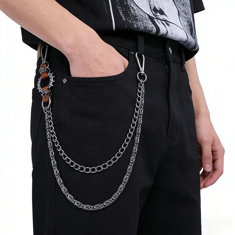 Men's Vintage Spiked Pants Chain, Mad Hunter Aesthetic Heavy Duty Metal Trouser Chain, Punk Rock Hip Hop Waist Chain Wallet Chain, Edgy Streetwear Biker Accessory for Jeans