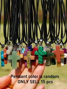 15 Piece Set Crystal Pendant Necklace with Chain, Shiny Durable Jewelry Making Kit, DIY Accessories, Adjustable Charms Necklace for All Seasons, Necklace Gift Set