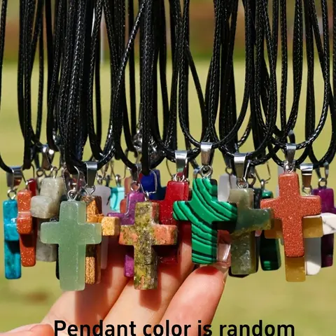 15 Piece Set Artificial Crystal Cross Pendant Necklaces, Adjustable All-Season Necklaces, Neckwear Jewelry Gift Set, Cross Faith Necklace