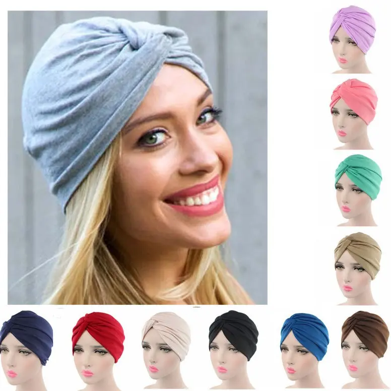 Women's Soft Cotton-Polyester Blend Twist Front Turban Hat, Solid Color Cross Knot Stretchy Cap, Unisex Chemo & Maternity Sleep Head Wrap (Multiple Colors), Chemo Safe, Sleepwear
