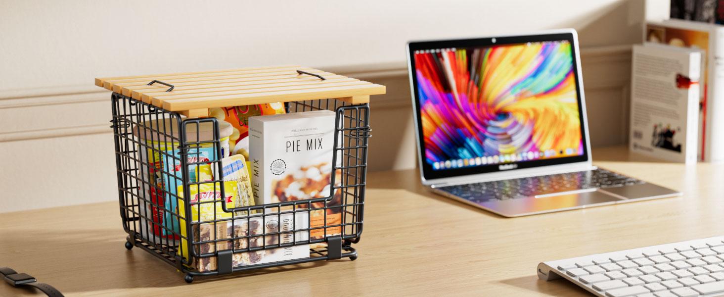 Wire Storage Basket for Kitchen Pantry: GGIU Stackable Kitchen Counter Organizers - Wire Organizing Bin for Produce Vegetable Potato and Onion Black