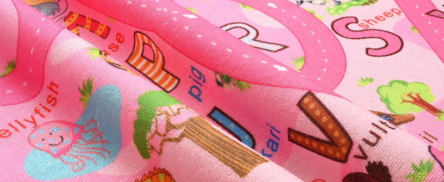Kids Rug for Playroom, Educational Classroom Rug for Kids Room, Washable Nursery Rugs Non Slip Playroom Rugs Play Mat for Learning ABC Carpet, Numbers, Animal, Colors, Season, 3X5 Feet, Pink