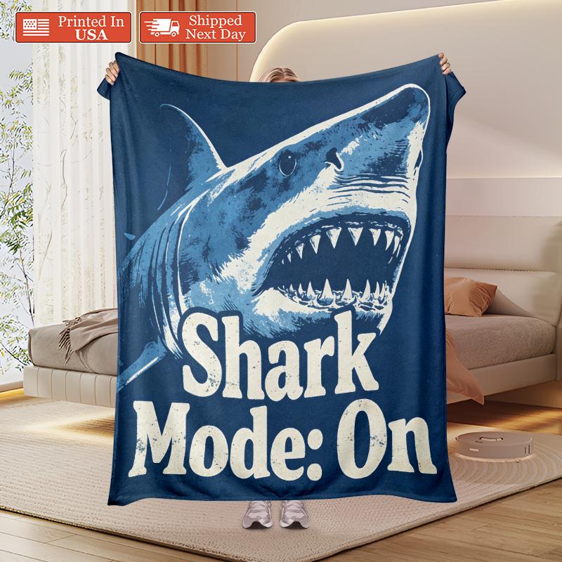 The Ultimate Shark Lover’s Blanket: "Shark Mode: On" Retro Graphic Design, Super Soft Flannel, Printed In The USA, Ships Next Day, Viral On TikTok