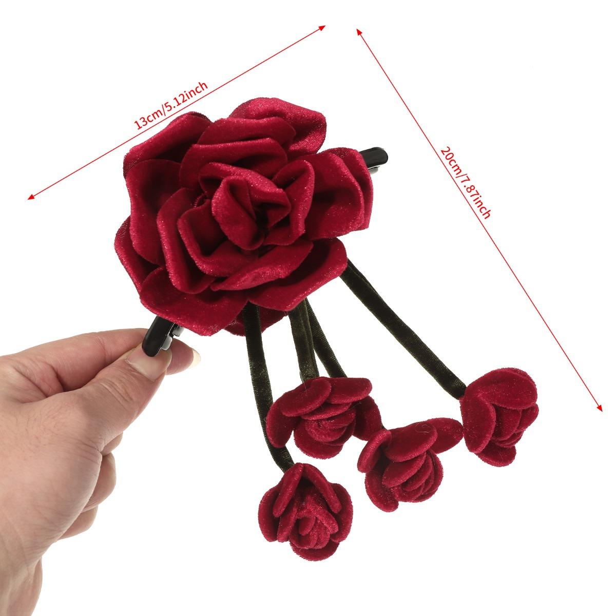 AWAYTR 2 Packs Velvet Rose Flower Hair Claw Clips for Women Girls 5.12" Large Floral Tassel Hair Clips Fashion  Barrettes for Thick Thin Hair Styling Accessories