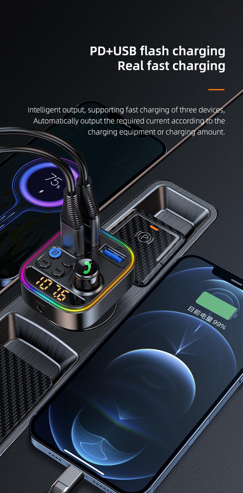 Wireless Bluetooth Car Adapter Bluetooth 5.3 FM Transmitter AUX Radio Receiver MP3 Player Handsfree Call Type-C USB  Car charger