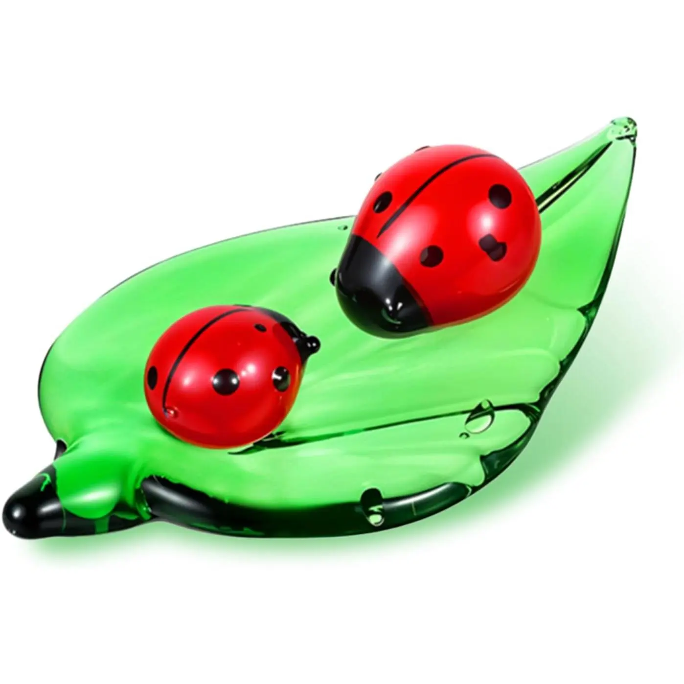 Glass Ladybug Figurine,  1.9" Long Leaf Glass  | Figurines Colorful  Ladybug  Decorative Collectible   Figurines Gifts