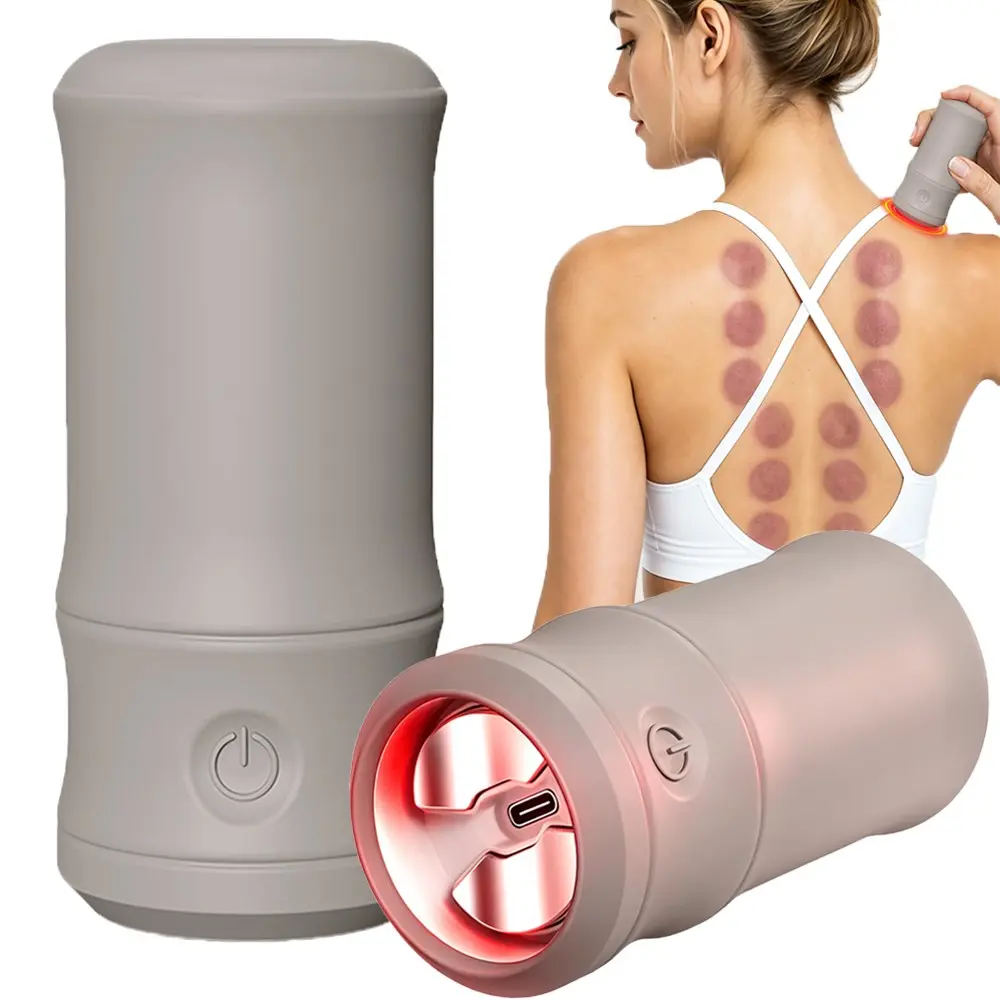 Smart Cupping Massager with Red Light Heating & 3 Suction Levels, Electric Heated Vacuum Suction Cupping Cup, Portable Cordless Rechargeable Cupping Device for Muscle Relaxation