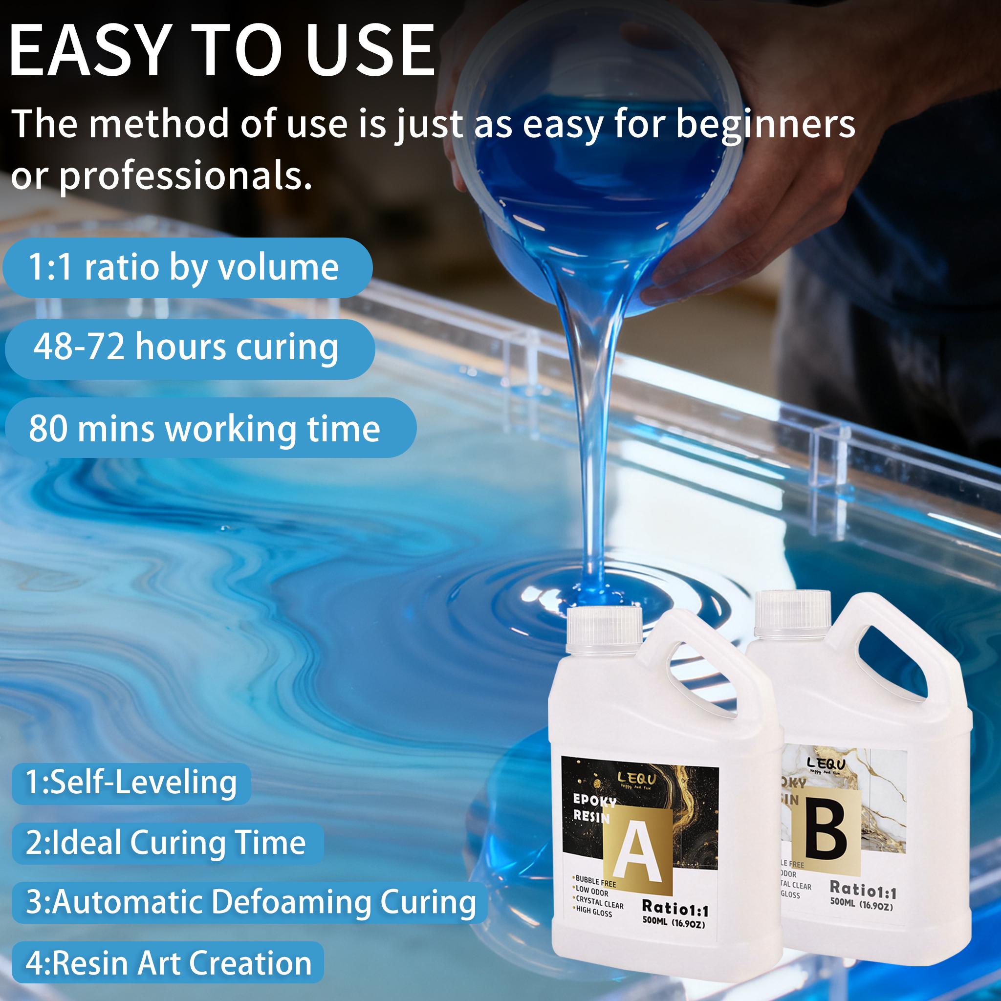 LEQU 1000ml Countertop Epoxy Resin Kit, clear countertop epoxy resin, self-leveling and bubble-free. This resin kit is suitable for both coating and casting applications, and is ideal for arts and crafts, DIY projects, woodworking, mugs, jewelry making, m