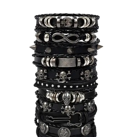 11pcs Punk Style PU Leather Bracelets Set for Men and Women, Fashion Bracelet, Perfect Daily Wear, Ideal Gift for Boyfriend or Girlfriend, Bracelet Sets
