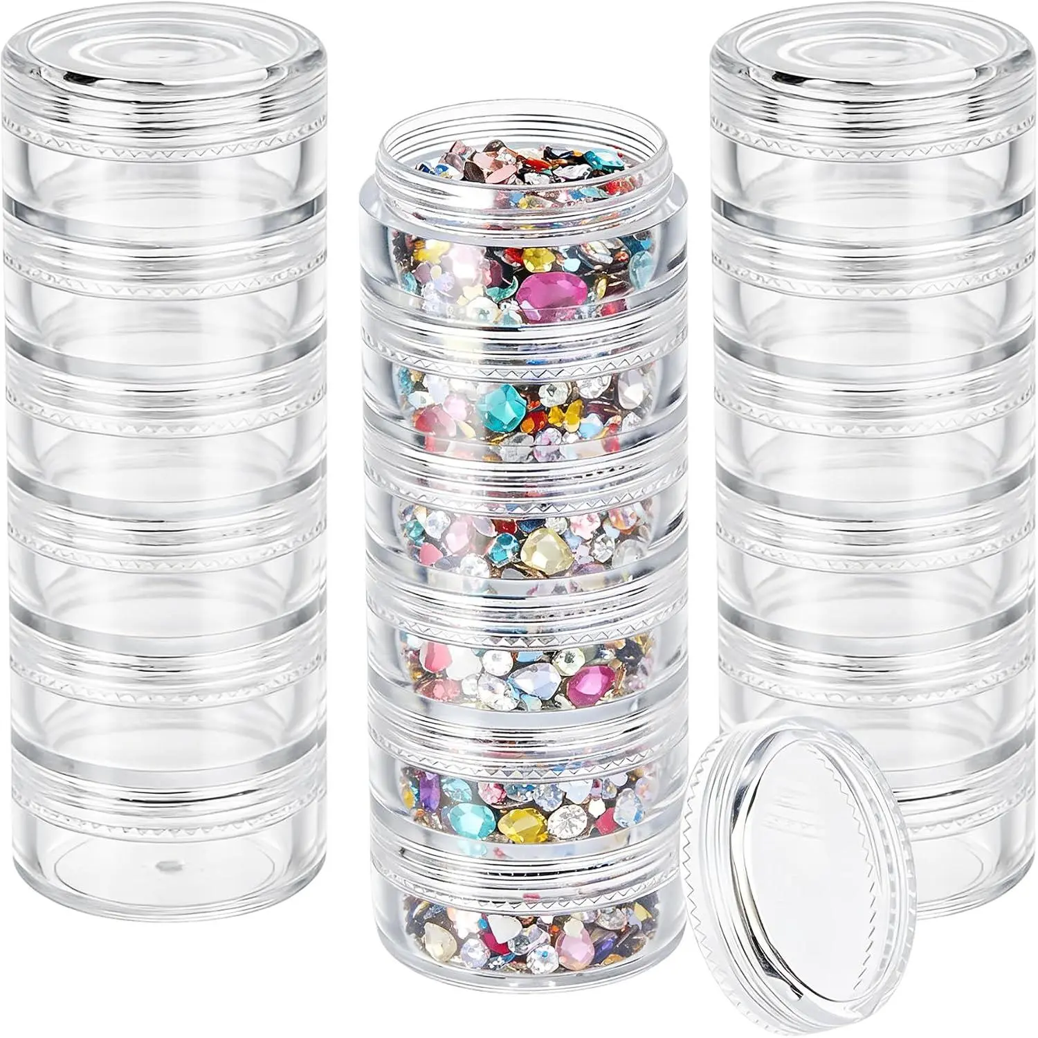 3 Sets 6 Layer Stackable Plastic Containers, 10G/10ML Clear  Storage Box Round Organizer Jars for Beads, Buttons, Small  Findings
