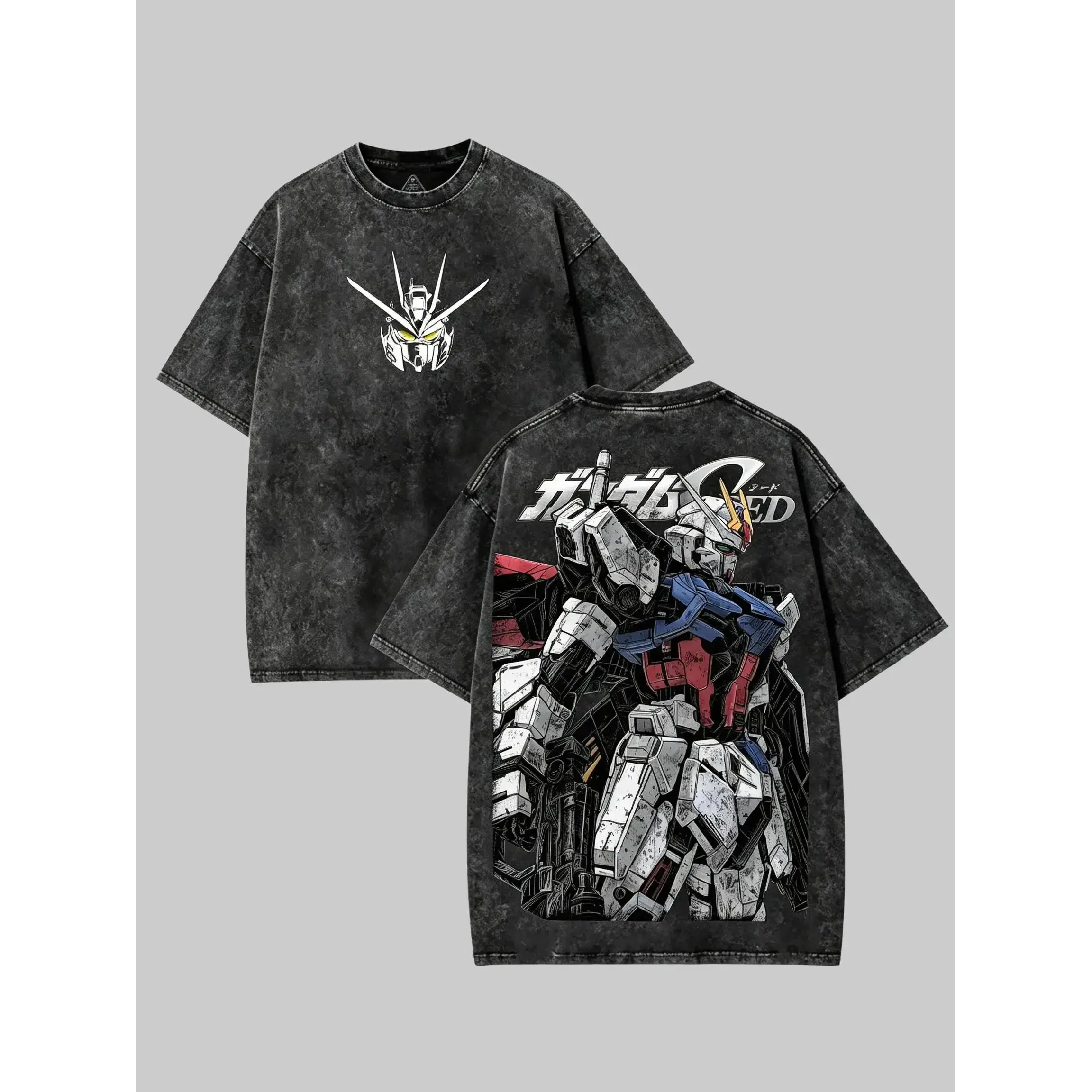 Mobile Suit Gundam Vintage Washed Graphic T Shirt Oversized Anime Tee Heavyweight Cotton Japanese Mecha Streetwear Harajuku Y2K Retro Graphic Shirt Unisex Summer Fashion Gift