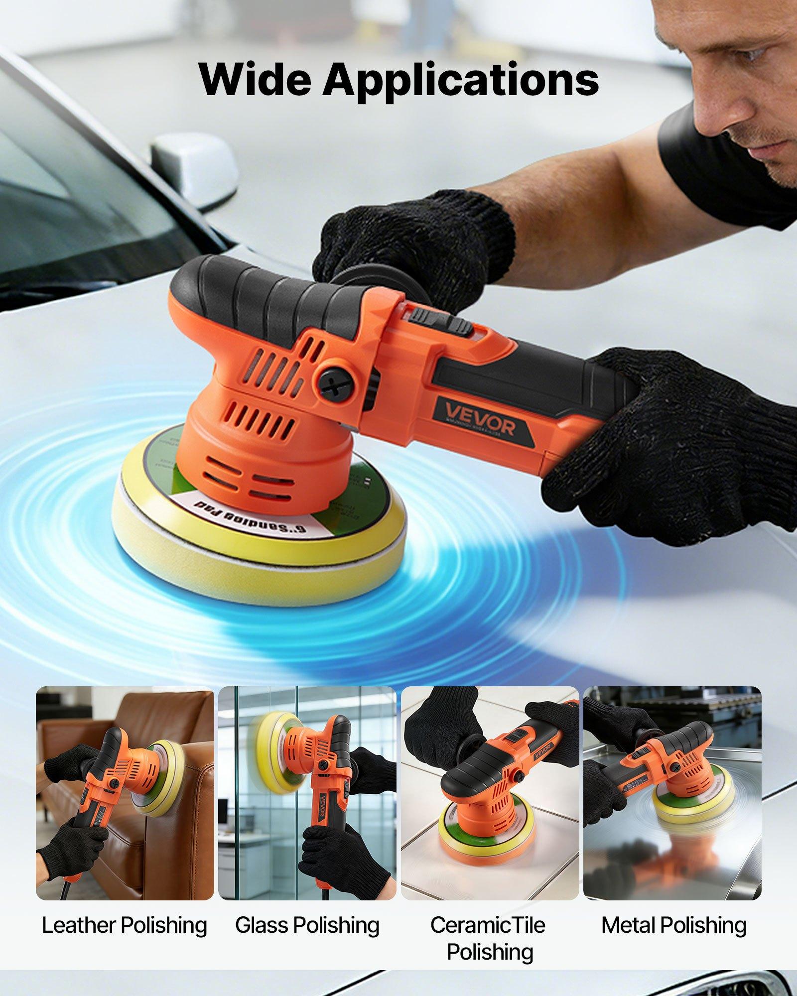 VEVOR Car Buffer Polisher, 6-Inch Dual Action Polisher Buffer Waxer, 650W 6 Variable Speeds 2000-6800RPM Random Orbital Polisher Kit for Cars Detailing, Waxing, Polishing