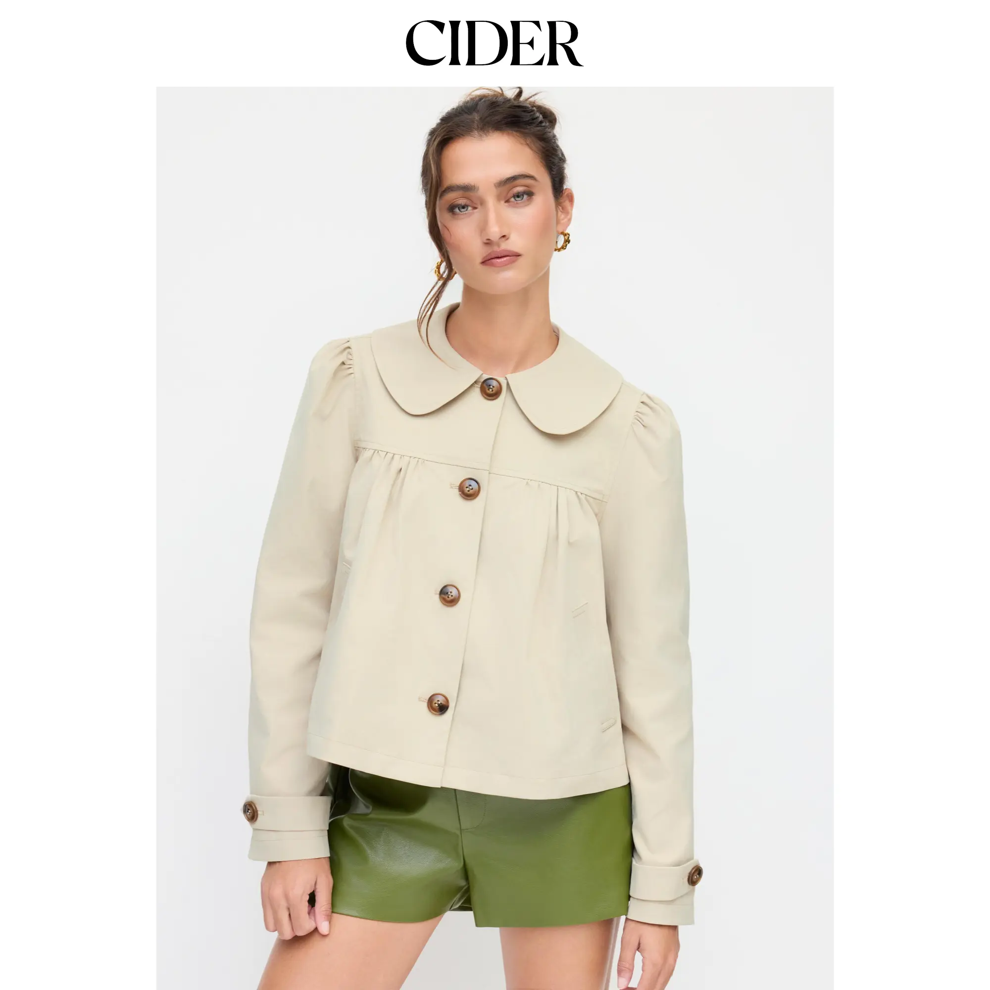 Cider Peter Pan Collar Ruched Oversized Jacket SummerFinds