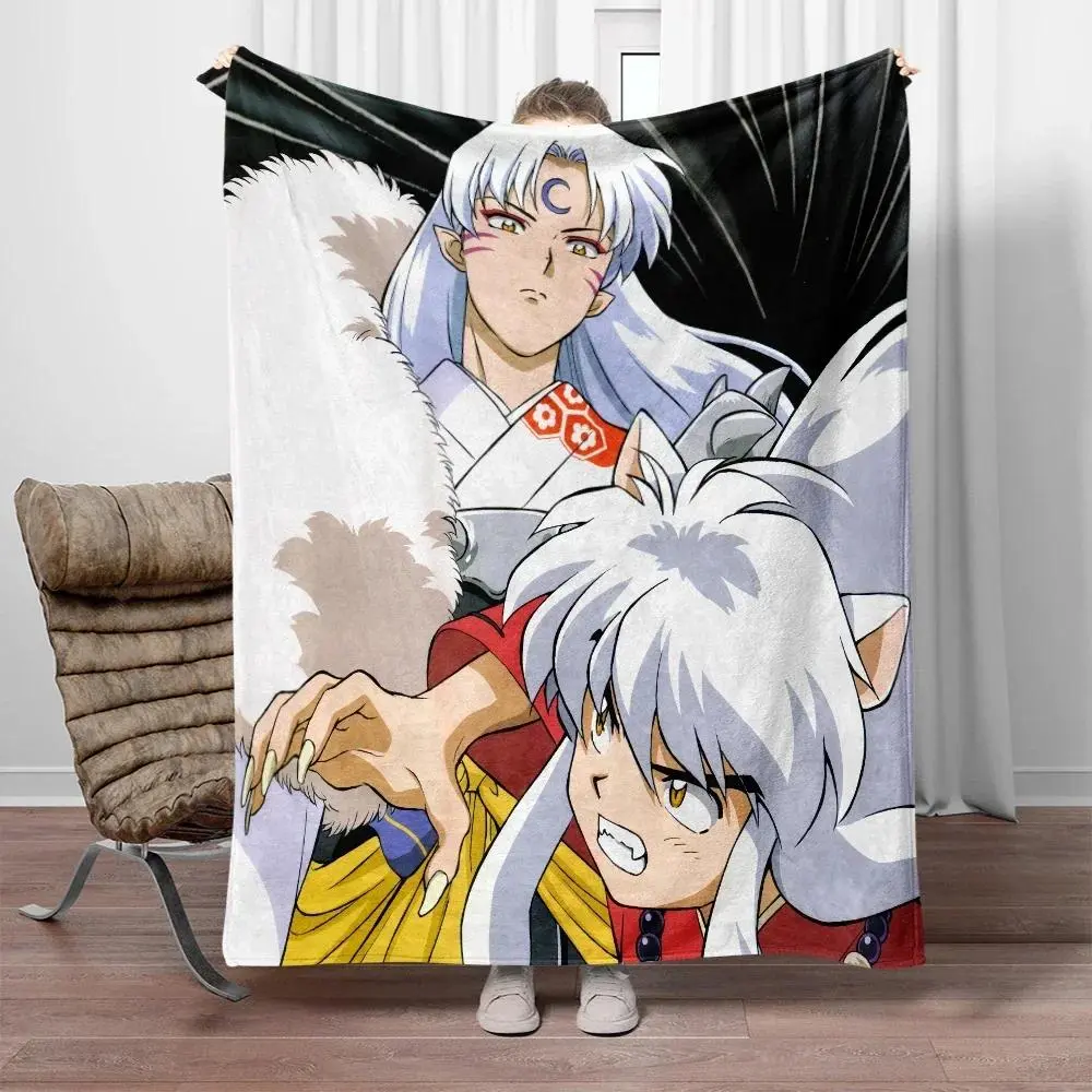 Inuyasha Series Anime Print Flannel Blanket - Smooth Texture, Soft Warm, Multi-Purpose for Sofa Bed, Indoors Outdoors Use, Ideal Gift