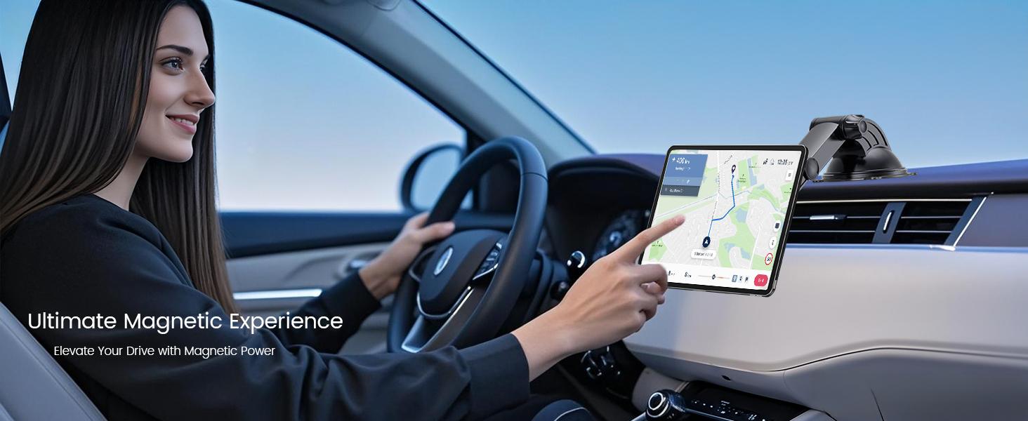 OHLPRO Magnetic Tablet Holder for Car Dashboard & Windshield, Adjustable Suction Cup Mount with Extendable Arm, 360 °     Rotation, Washable Base, Compatible with iPad, for Magsafe iPhones, Tablets