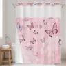 1pc hookless shower curtain, Aesthetic shower curtain, Pretty shower curtain with buckle lining, spring-themed butterfly and floral design, 2D flat printing, fabric waterproof lining, see-through double-layer, 71 x 74 inches