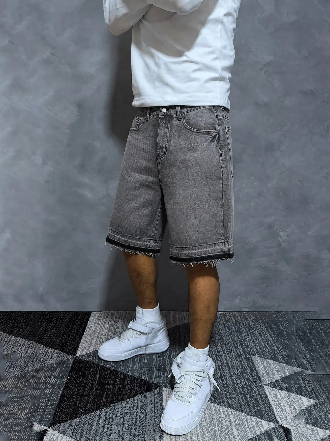 Y2K Loose-Fit Denim Shorts, Summer Streetwear, Cotton Fabric, Slanted Pockets, Casual Style, Plain Pattern, Ideal for Daily Wear