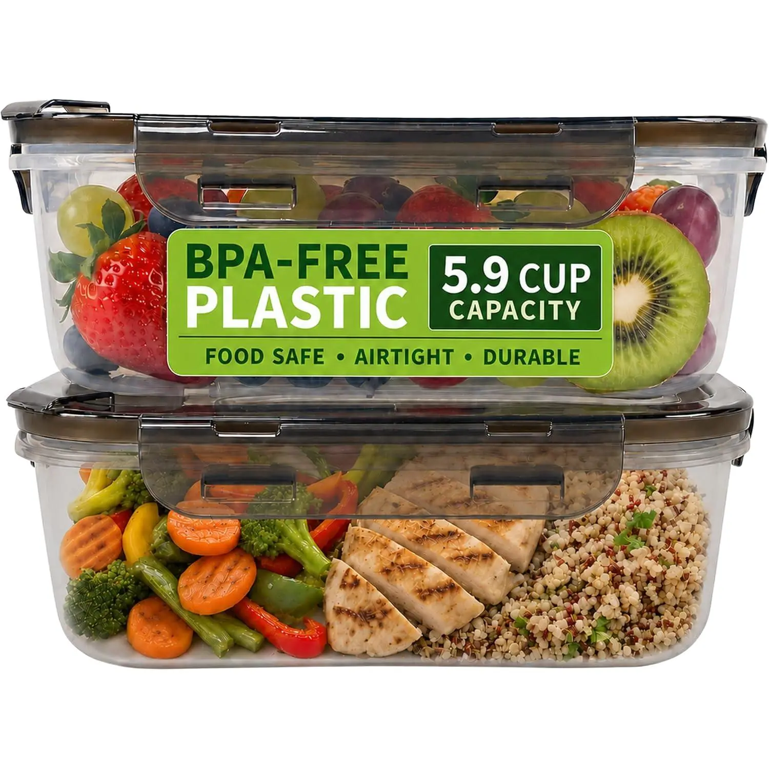 Plastic Airtight  Storage Containers with Vented , 2-Pack (5.9 Cups Each) for Meal Prep and Leftovers