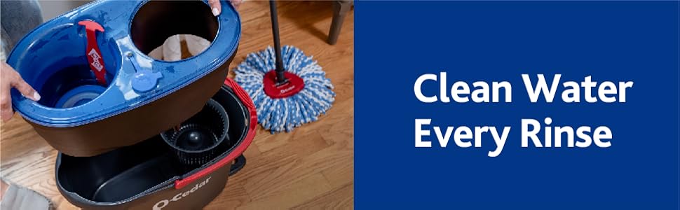 O-Cedar RinseClean Spin Mop & Bucket System + 2 Extra Mop Heads| Clean with Clean Water | Removes 99% of Bacteria