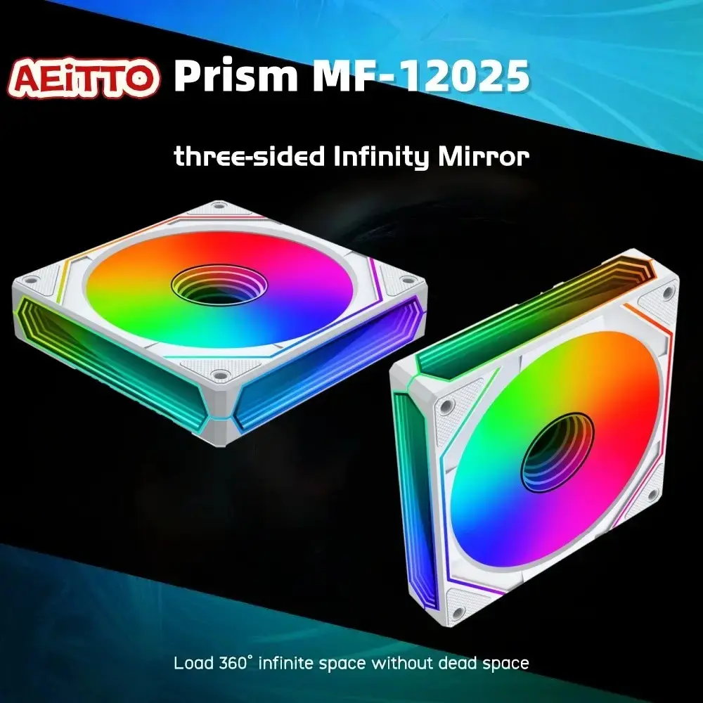 AEiTTO 4.72 inch/12cm ARGB PWM Case Cooling Quiet Fan Air Cooler 9 Blade 4-pin Temperature Control High Airflow, Cooling Strong Airflow, Infinity Mirror Design Suitable for Personal Office PC Gaming Desktop Computer Case Fan Replace Upgrades