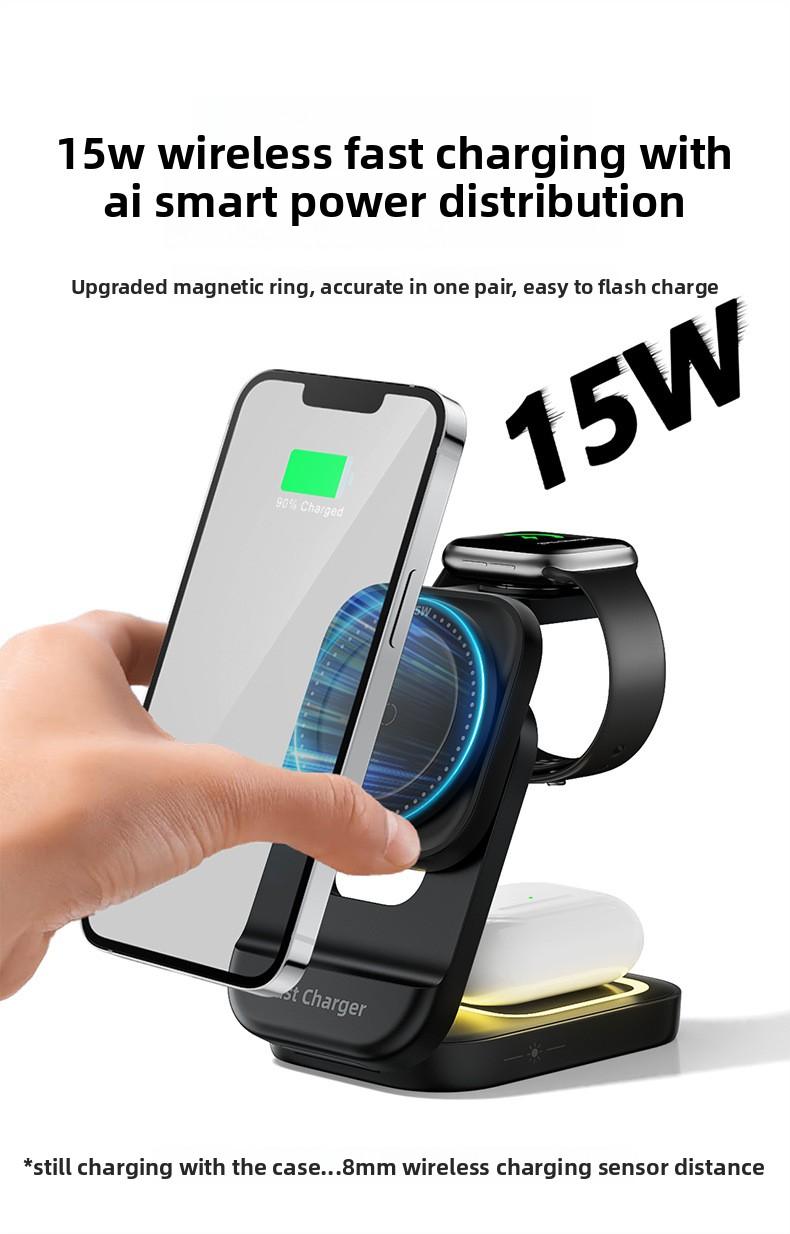 New foldable, retractable, magnetic 3-in-1 wireless charger suitable for Apple phone stand wireless charging