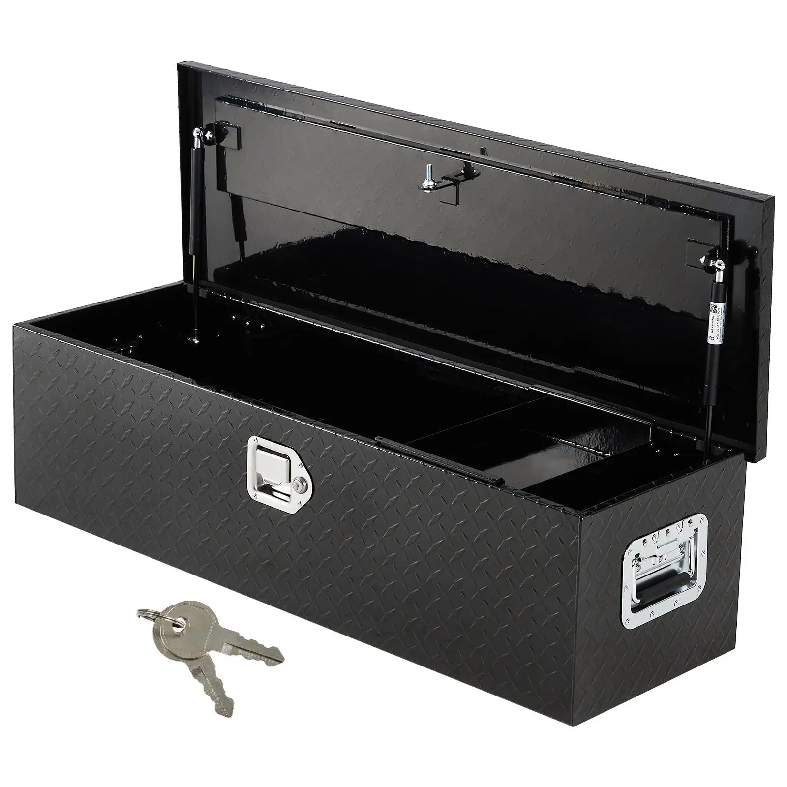 Heavy Duty Aluminum Truck Tool Box – 39/48 Inch, Diamond Plate, Security Lock, Waterproof, Side Handles, Chains & Net – Black Storage Chest for Pickup, RV, Trailer Bed Organizer