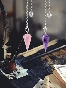 2pcs/4pcs Natural Crystal Hexagonal Pendant Spirit Pendant, Calculation Divination Magic Chakra Balance Pocket Guardian Crystal Stone Pendant Accessory, Contains Amethyst, White Crystal, Lapis lazuli, Suitable for Birthday Halloween Gifts Collected Crafts