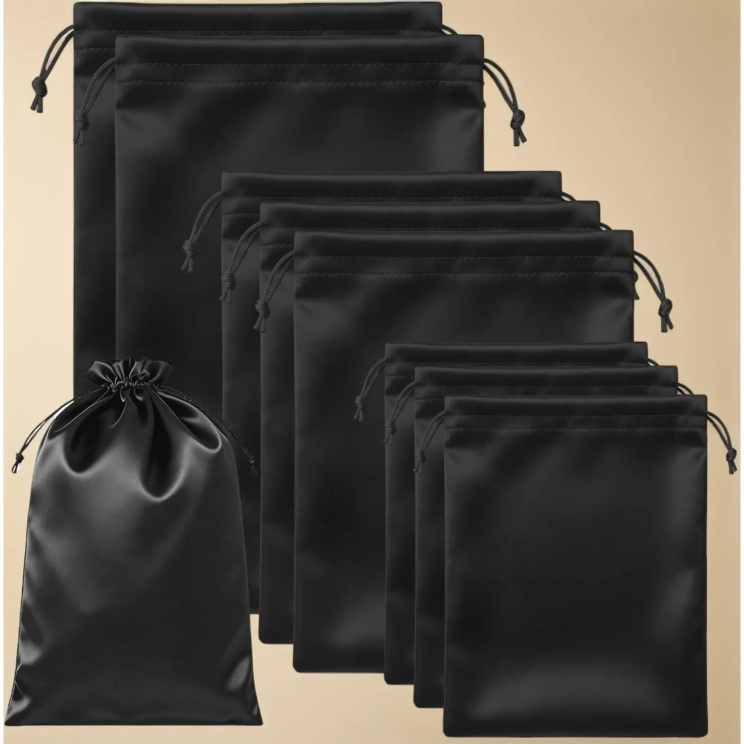 9 PCS Adult Toy Drawstring Pouch Bag, Hygienic Lining Satin Drawstring Adult Toy Storage Bags, Multipurpose Foldable Ditty Pouch for Women Men Game Toys Lens Glasses (3 Sizes, Black)