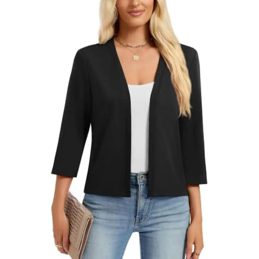 WEACZZY Women's Shrugs 3/4 Sleeve Open Front Short Lightweight Cardigan | Soft, Casual Thin Daily Layering, Comfortable, Elegant, Fashion Clothing, Travel, Office