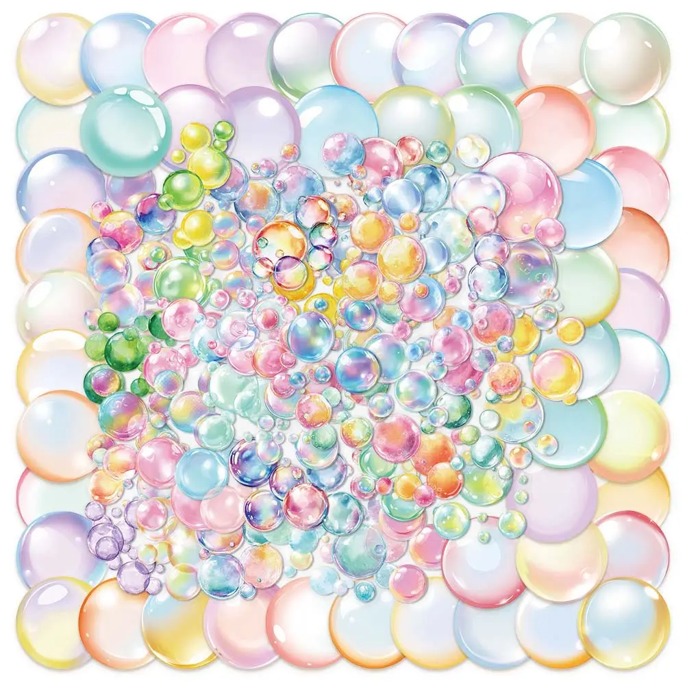 100Pcs Colorful Rainbow Soap Bubble PET Stickers, Aesthetic Shimmer Transparent Base, Planner Accessories and Office Products for Scrapbooking DIY Crafts, Water Bottle, Laptop and Phone Case Decoration