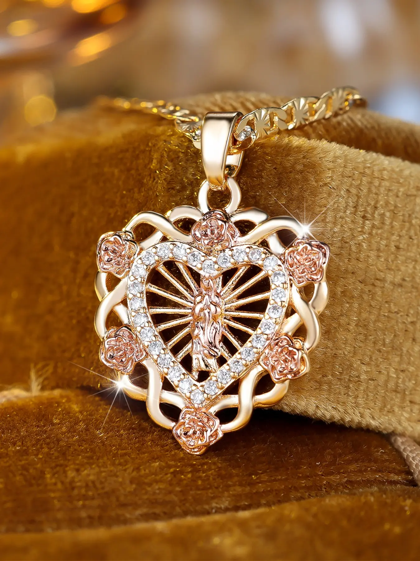 Elegant Flower Heart Design Virgin Mary Necklace for Women Stackable Pendant Necklaces Delicate Jewelry Perfect for Engagement Weddings Party, Daily Wear Anniversary Gift for Her