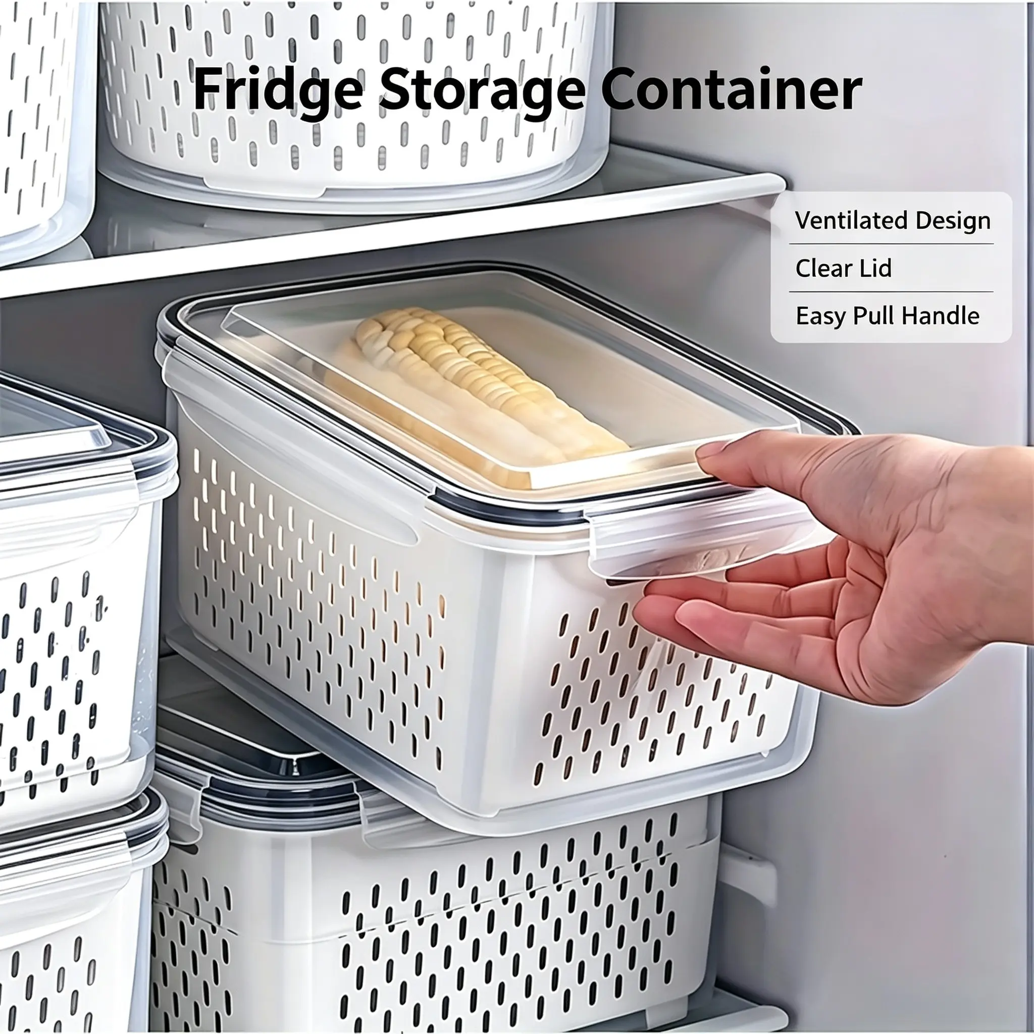 9-Piece Stackable Storage Containers Set, Detachable Draining Basket, Sealed Lid, Freezer & Microwave Safe, Space-Saving, Odor-Proof, Easy Clean